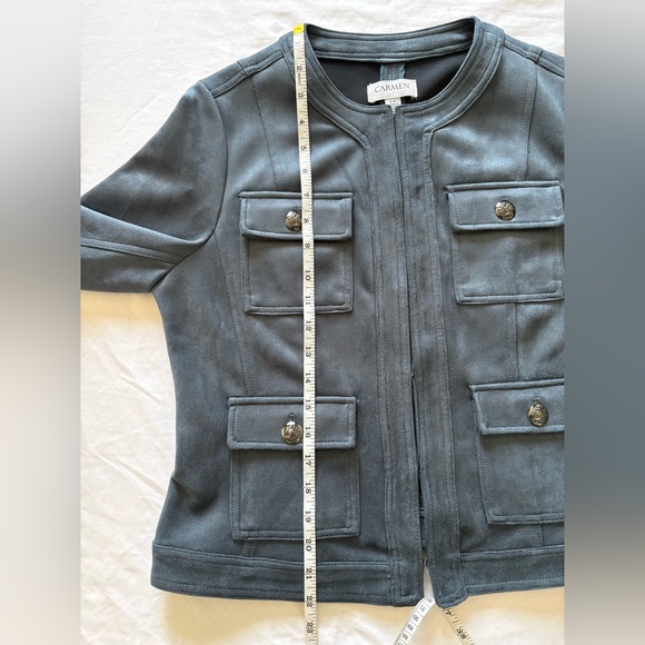 NWOT-Carmen Marc Valvo Faux Suede Women's Slate Blue Pocket Jacket - Picture 12 of 13